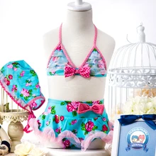 Лидер продаж года, купальник-бикини из полиэстера с цветочным рисунком для маленьких девочек,, купальный костюм