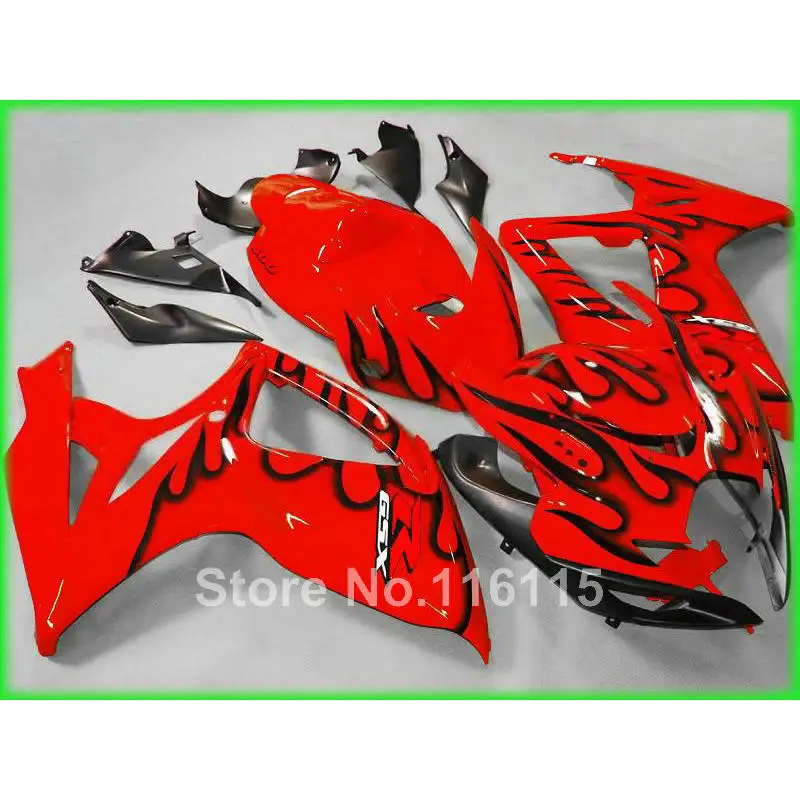 

Injection mold fairing kit for SUZUKI GSXR 600 750 K6 K7 2006 2007 GSXR600 GSXR750 06 07 black flames in red fairings A640