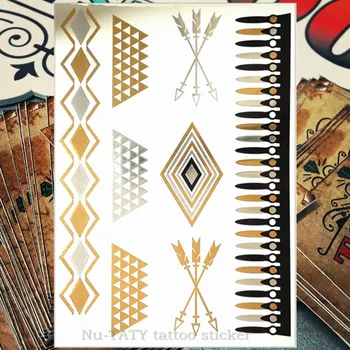 

NU-TATY 24 style Temporary Tattoo Body Art, Triangle Golden Designs, Flash Tattoo Sticker Waterproof 21*15cm