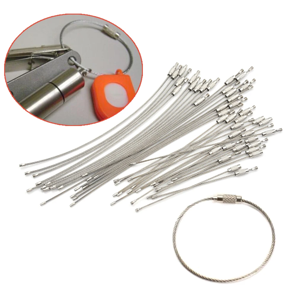 

10pcs Screw Locking Stainless Steel Wire Keychain Cable Rope Key Holder Keyring Key Chain Rings Cable Outdoor Hiking Keychains