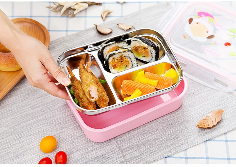 TUUTH 304 Stainless Steel Lunch Box for Kids 3 Grids Water Injection Insulation Portable Food Container Box For Kids Picnic School A13