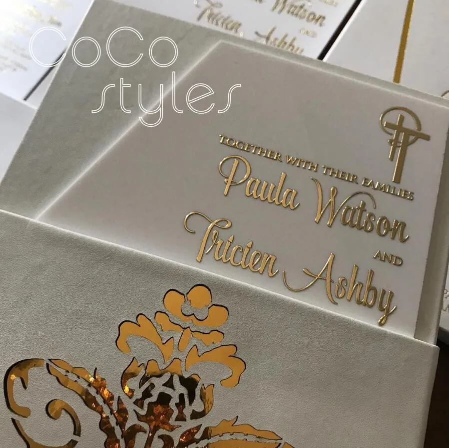  Cocostyles custom vintage gold foiling printing acrylic invitation card with match envelope for hig - 32893123649