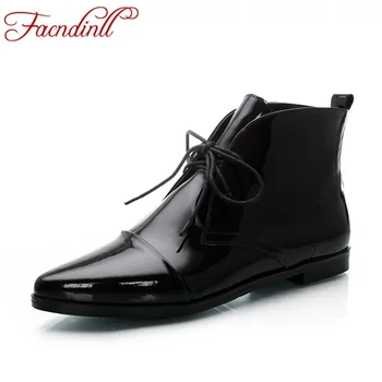 

New 2018 sexy women boots fashion platform flat heels black patent leather ankle boots for woman party casual ladies shoes boots