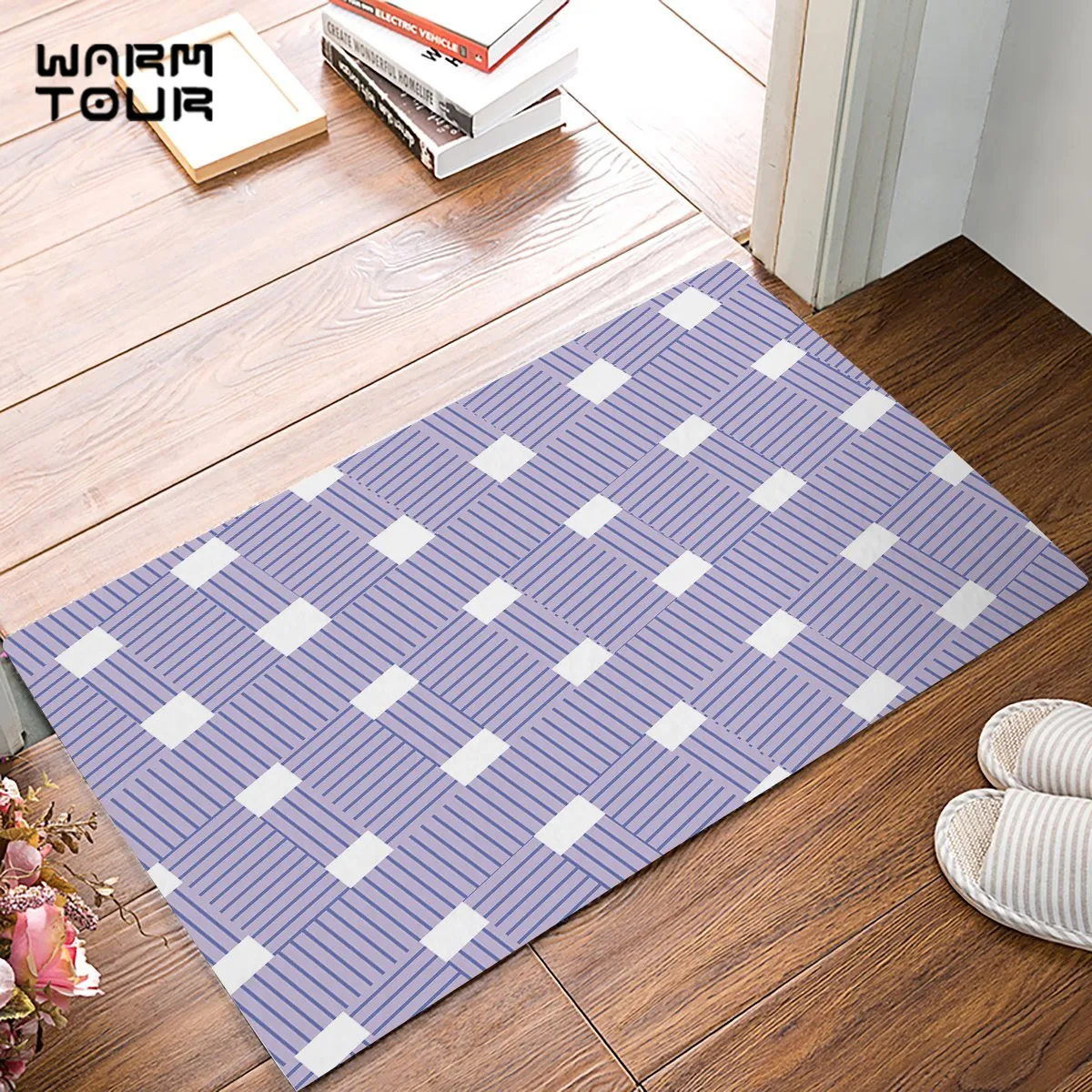 Simple Purple Strpies Plaid Geometric Door Mats Kitchen Floor Bath