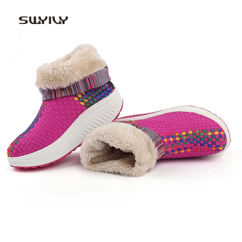 SWYIVY/Женская Тонирующая обувь; Зимняя Теплая Бархатная обувь ручной работы; обувь для танцев; коллекция года; обувь на платформе в китайском стиле; мягкая обувь для похудения для женщин