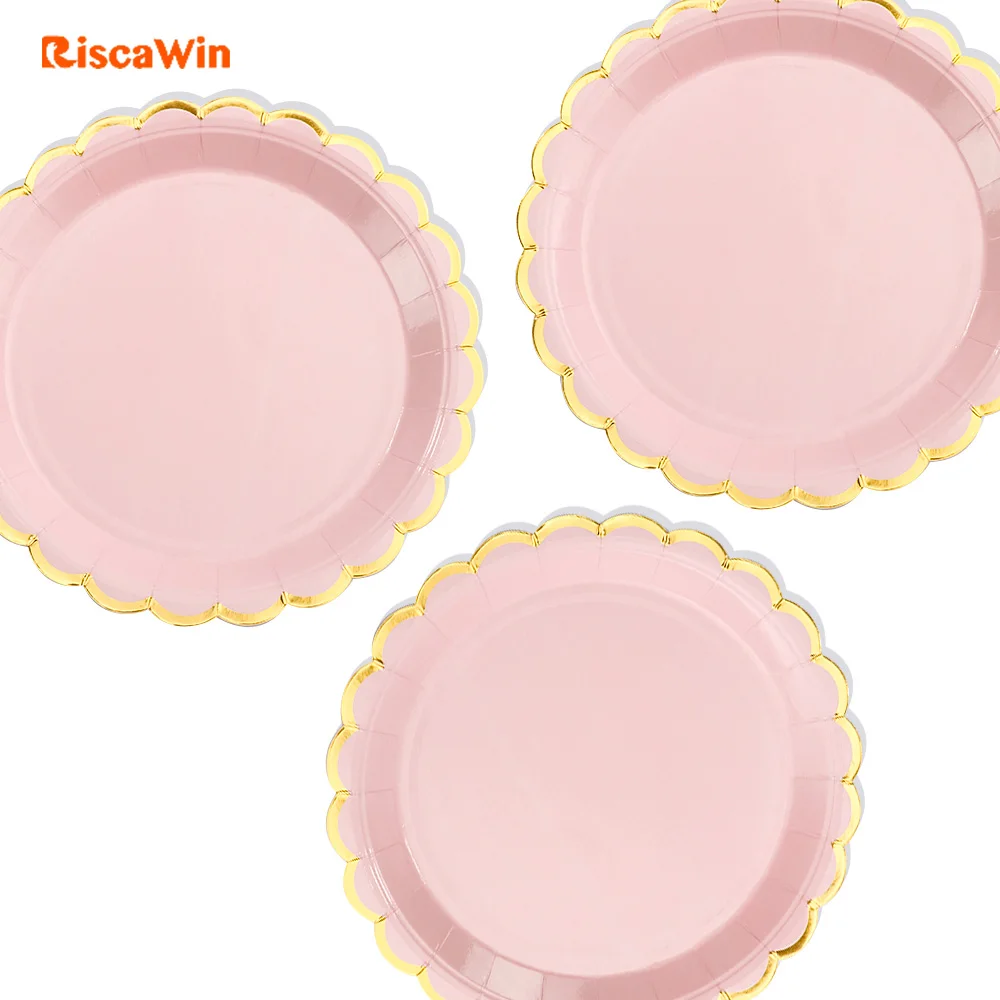 

Riscawin 10pc 7inch Macaron Pink Birthday Wedding Party Supplies Decoration Cake Dish Disposable Paper Plates Baby Shower Favors