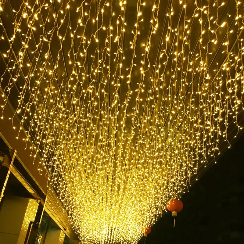

HUSUYUHU SISI 5Sets Connectable 216 LED 36 Icicle Curtain String Light Indoor Outdoor Decoration for Wedding Party Warm White