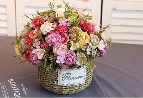 

10 peony flowers,Artificial flower bouquet of plastic silk flower,Household table wedding items vase arrangement