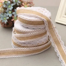 Ruban hessien en en dentelle de Jute naturelle avec bordure en dentelle blanche, tissu rustique Vintage pour centres de table de mariage