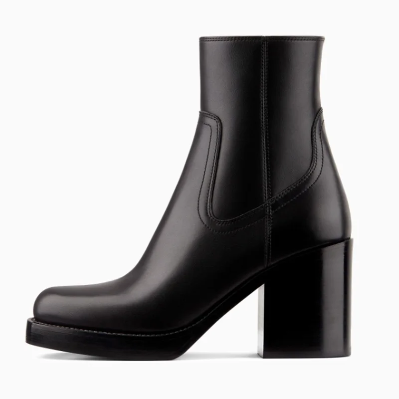 FSJ/классические черные кожаные ботильоны на платформе и высоком квадратном каблуке; коллекция года; сезон осень-зима; модельная повседневная женская обувь; большие размеры 4-16