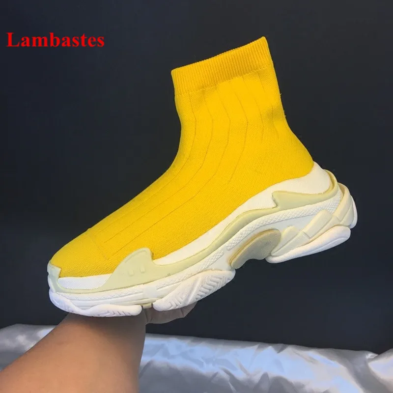 

2018 Ins Hot Winter Boots Women Round Toe Yellow Stretch Ankle Women Boots Slip On Socks Shoes Women Cake Bottom Boots Femme