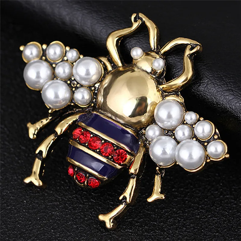 Simulated Pearl Bee Pin Brooch With Crystal Women Vintage Antique Pin Brooch Pin Costume Jewelry Hot Sale
