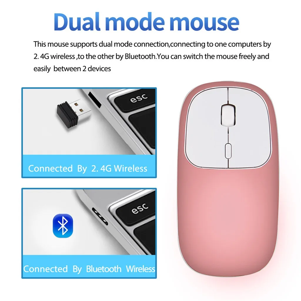 Беспроводная bluetooth-мышка VOBERRY перезаряжаемая 2,4 ГГц, металлическая Бесшумная Двухрежимная оптическая мышь 1600 dpi, точное расположение IC