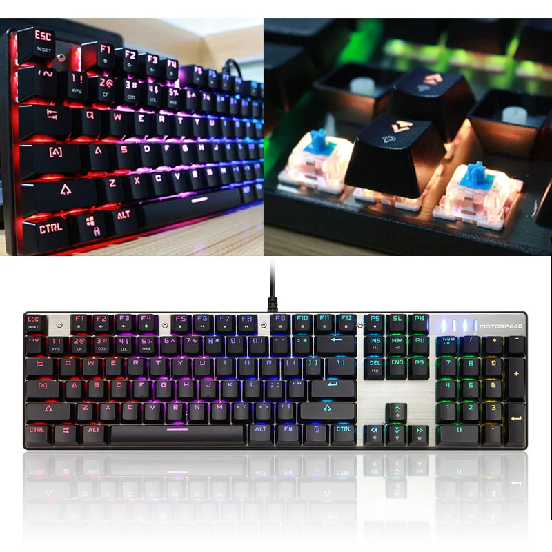 Проводная Механическая клавиатура Motospeed CK104 игровая с RGB подсветкой и защитой от