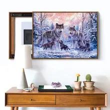 Meian Cross Stitch Embroidery Kits 14CT Wofl Animal Snow Cotton Thread Painting DIY Needlework DMC New Year Home Decor VS-0037