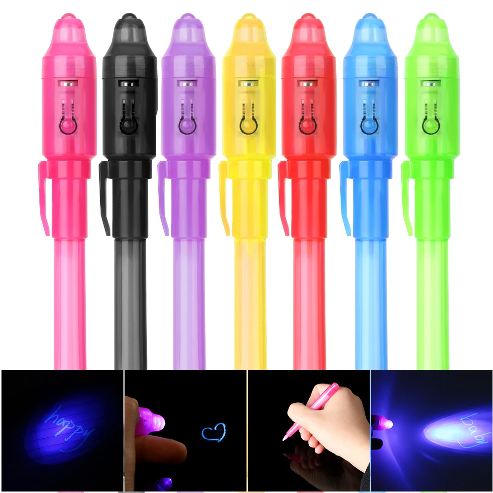 

Random Color!!!3Pcs 2 In 1 Invisible Ink Pen Built in UV Light Magic Marker Secret Message Gadget Drawing Check Money Tool