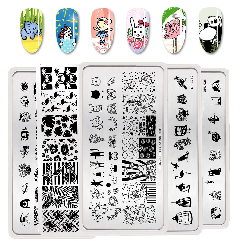 

BORN PRETTY Animal Series Stamping Template Rectangle Panda Nail Art Stamp Stamping Template Stencil Stainles Steel Manicure Too