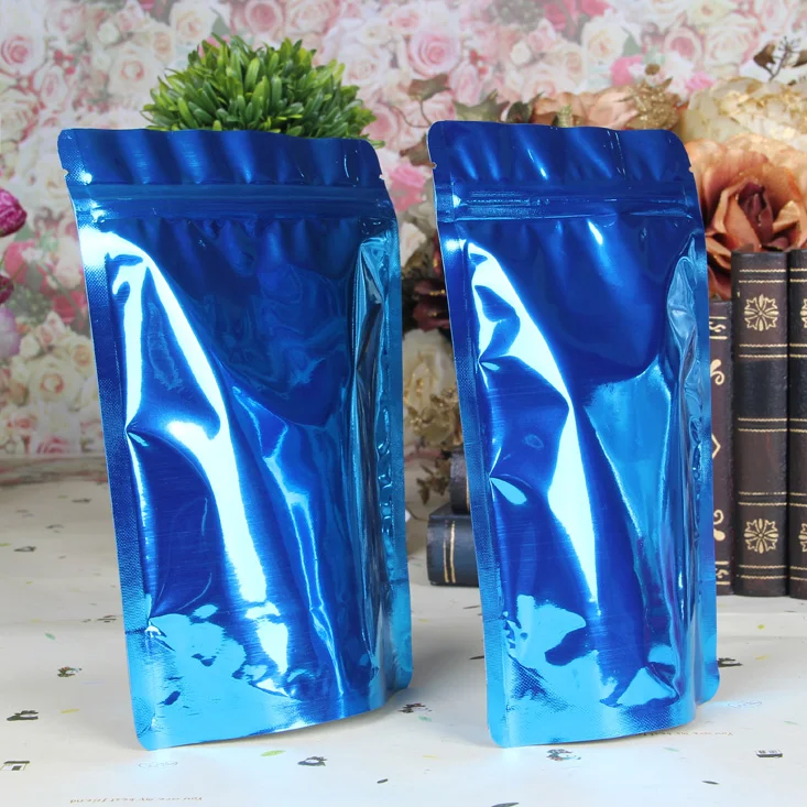 

100PCS/Lot 14*20cm blue Zipper Aluminum Foil Resealable Valve Package Pouches Grocery Coffee Powder Nuts Pack Bags