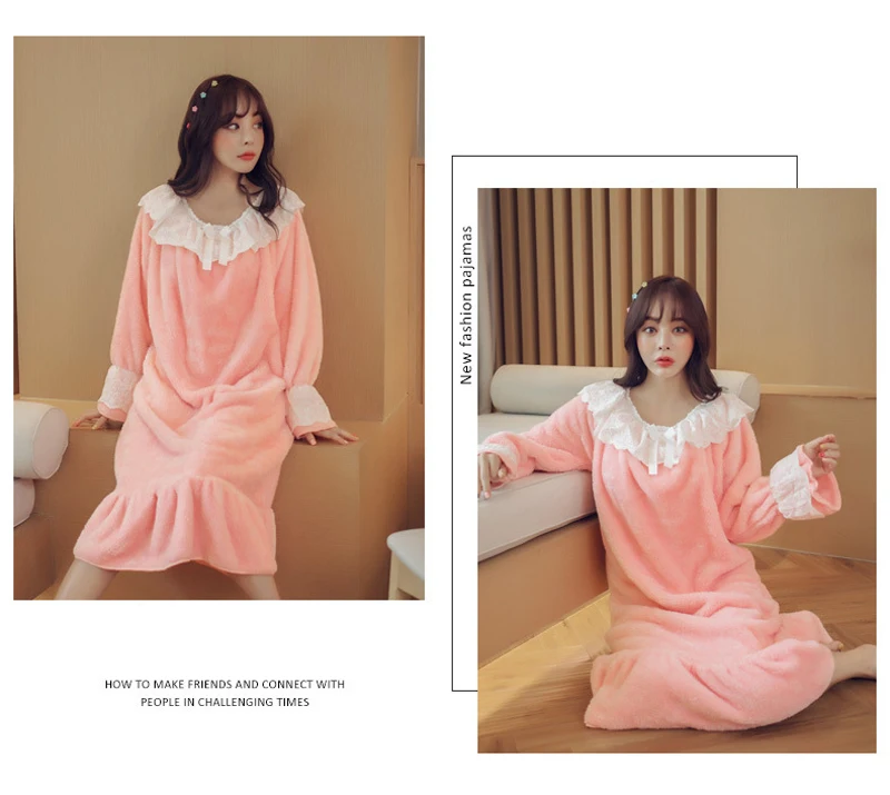 Jinsen Aite новая осенне-зимняя Дамская Ночная Рубашка Фланелевая Домашняя одежда женская плотная теплая кружевная длинная Пижама принцессы JS698