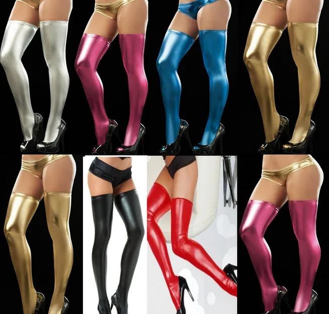 sexy PU women stockings sexy knee socks leather thigh high long high elastic catsuit latex pantyhose nightclubs wear leggings