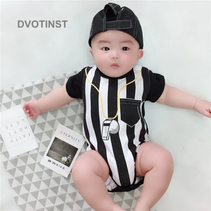 

Dvotinst Baby Boy Clothes Short Sleeve Cotton Football Referee Bodysuit+Hat 2pcs Playsuit Outfit Infant Toddler Jumpsuit Costume