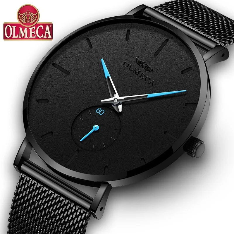 

OLMECA Fashion Men's Mesh Belt Watches Luxury Men Quartz Watch Brand Stainless Steel Casual Sport Wristwatches Relogio Masculino