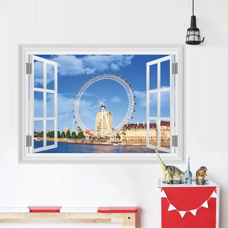 

London Scenery 3D Vivid Window Decorative Wall Stickers For Living Room Bedroom Decorations Home PVC Art Mural Landscape Posters