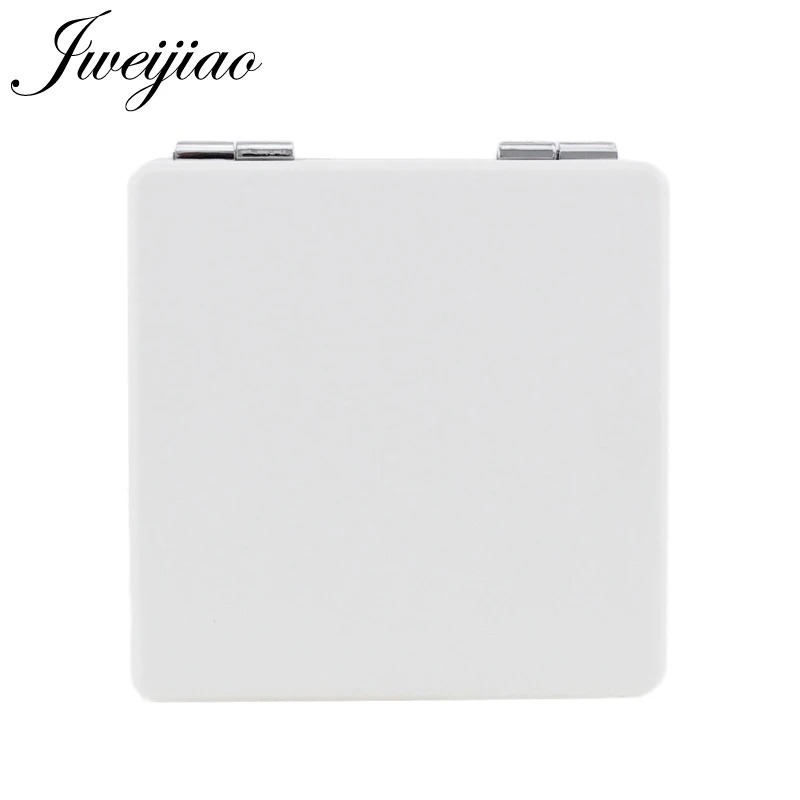 

JWEIJIAO Square Makeup Mirror White PU Customizable photo Compact Folding Portable Pocket Mirror Personalized For Cosmetic NA01