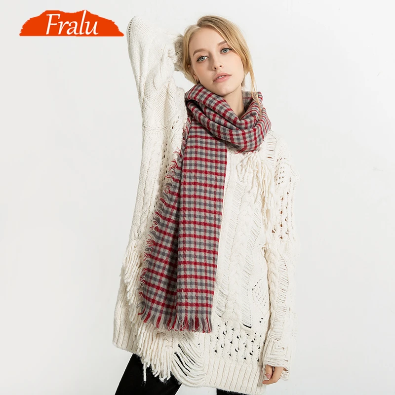 FRALU Warm Winter Scarf Women Shawl Fashion font b Tartan b font Cashmere Scarf Luxury Brand