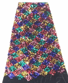 

Elegant design African lace tulle mesh fabric latest net textile with sequins for lady dress PDN495(5yards/lot)