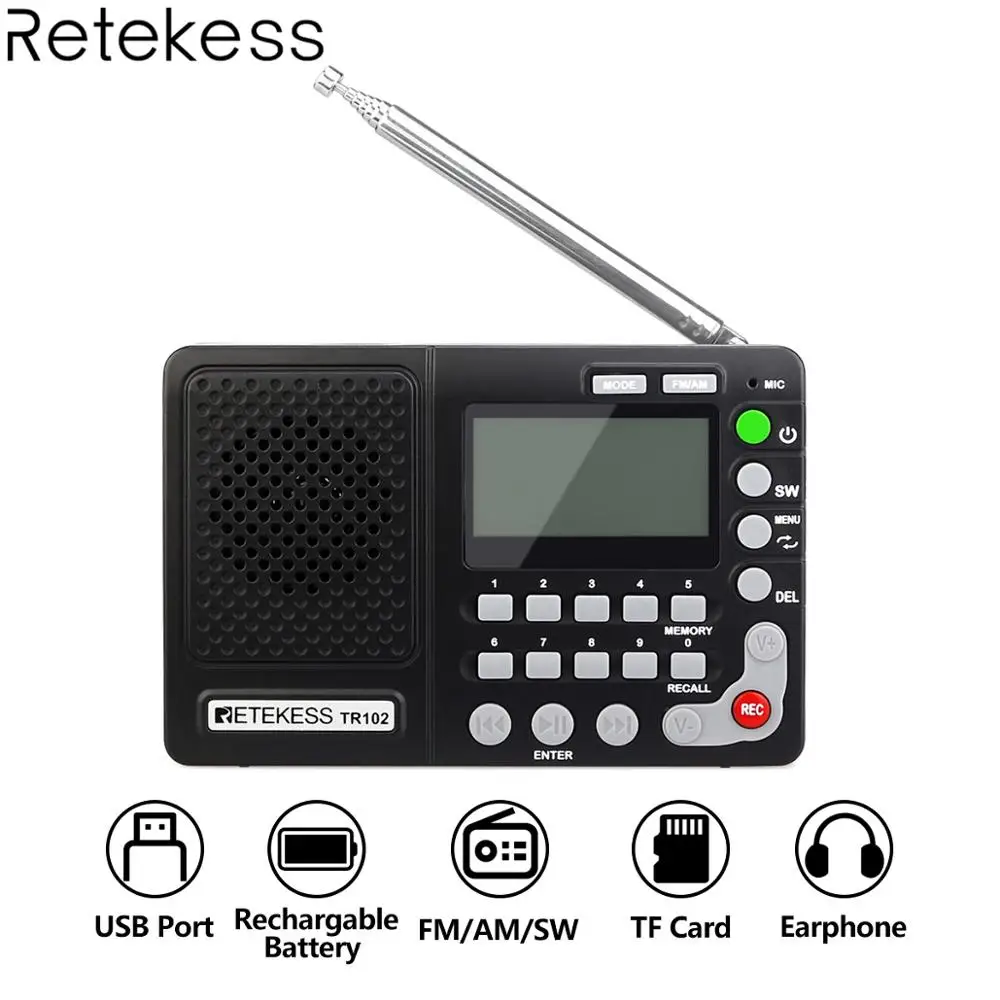 Retekess TR102 Portable Radio FM/AM/SW World Band FM Radio MP3 Player