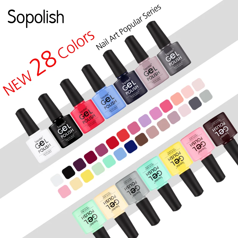 

Sopolish Gel varnish UV Colors Vernis Semi Permanent Manicure Top Base Coat hybrid Nail Art soak off Rosalind Gel Nail Polish