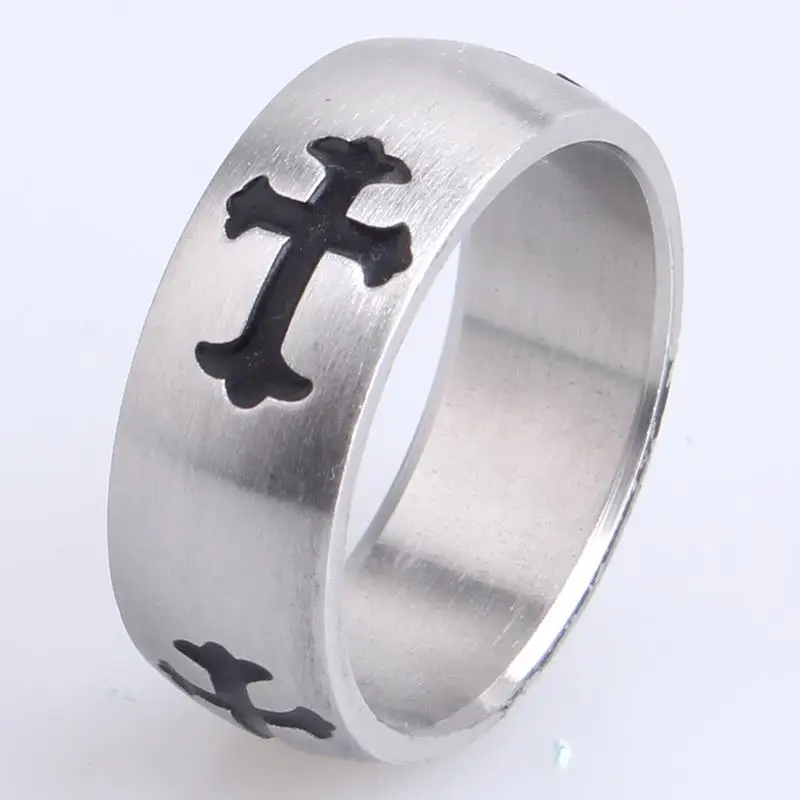 

8mm black carved cross 316l Stainless Steel finger rings for men women wholesale