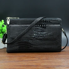 New woman hasp lock crocodile pattern crossbody messenger bag casual women small mobile phone double zipper