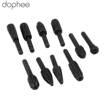 

dophee Rotary File Burr Set 1/4" Shank File Rasp Drill Bits HSS Rotary File Wood Drilling Carving Woodworking Rotary Burrs10Pcs