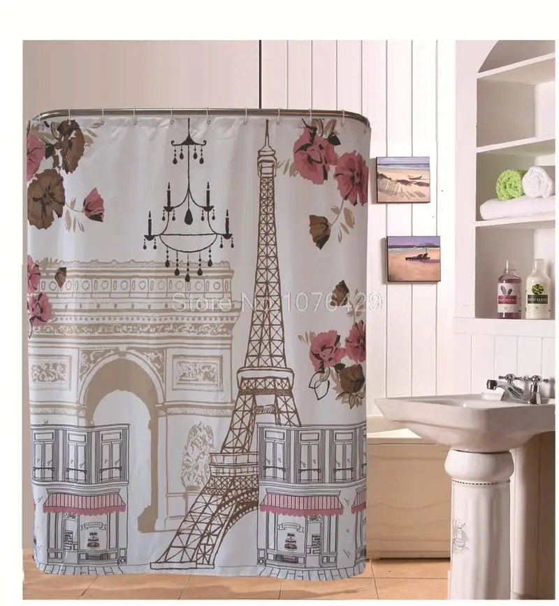 Eiffel Tower /& Butterfly Shower Curtain Bathroom Waterproof Fabric w//12 Hooks