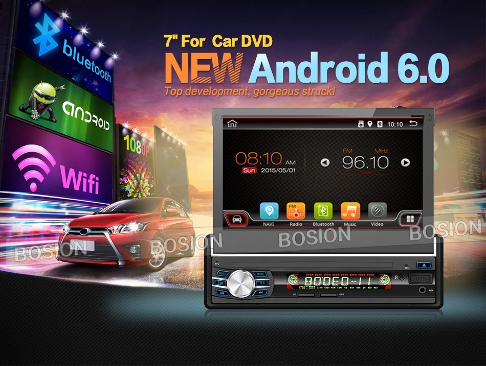 Flash Deal 7" Quad Core Android 6.0 1024*600 Single One 1 Din Car Stereo Audio Autoradio Head Unit Headunit Autoradio Bluetooth Handsfree 1