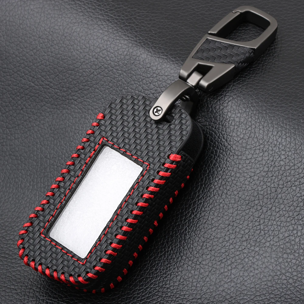 Remote Control Case Cover Carbon Fiber Style Leather Case Starline A93 A63 Car alarm Remote Controller LCD Keychain Cover