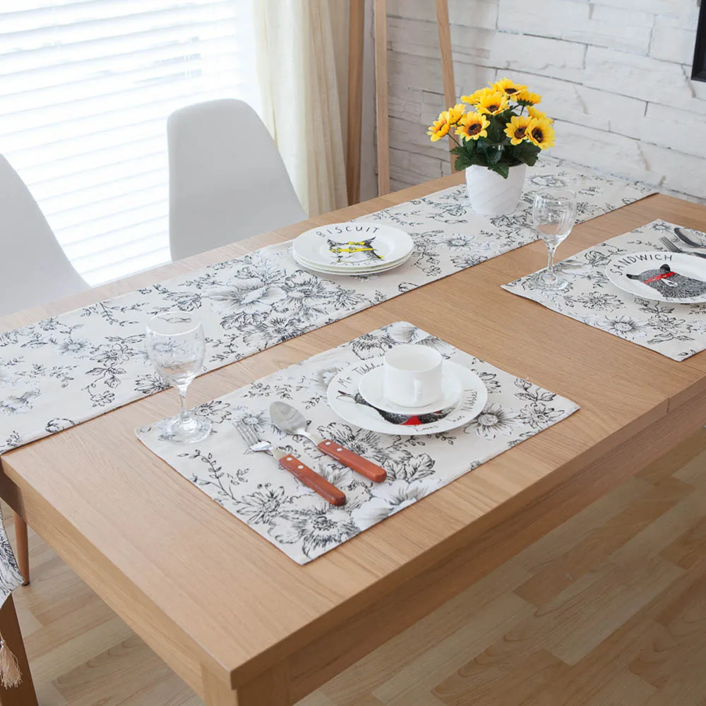 Buy 2017 New Beige Cloth Black Flower Linen Table