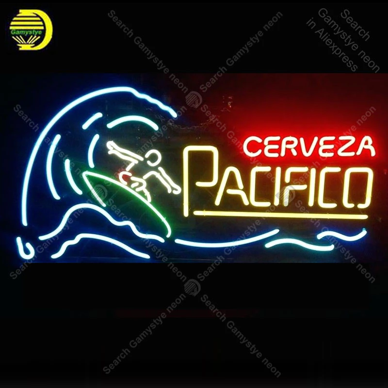 New Cerveza Pacifico Surfing Neon Light Sign 17/"x14/" Lamp Beer Bar Glass Decor