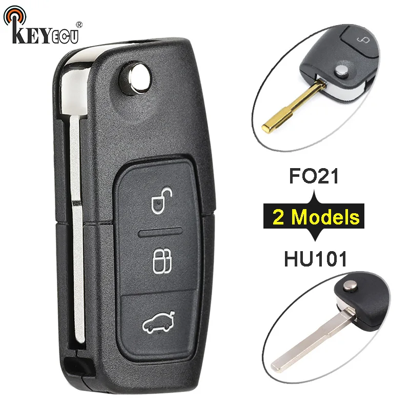 

KEYECU for Ford Mondeo Focus Fiesta C Max Courier KA Replacement Flip Remote Car Key Shell Case Fob 3 Button HU101/FO21 Blade