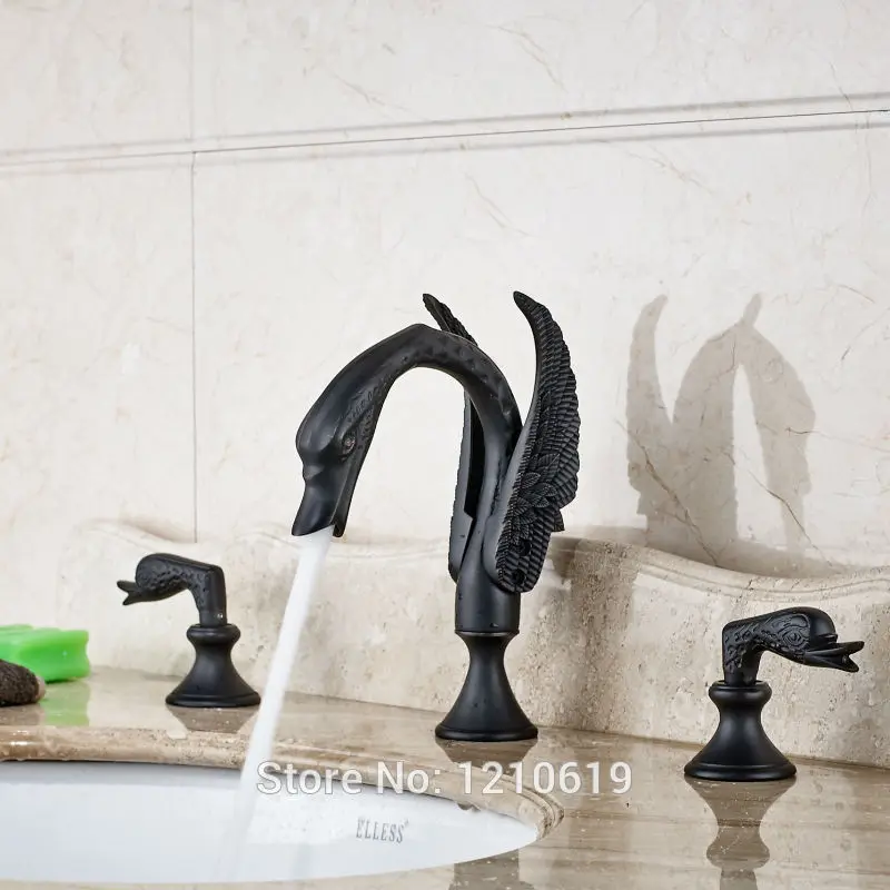 

Uythner Newly Swan Style Bathroom Basin Faucet Dual Handles Oil Rubbed Bronze Sink Faucet Mixer Tap Deck-mounted