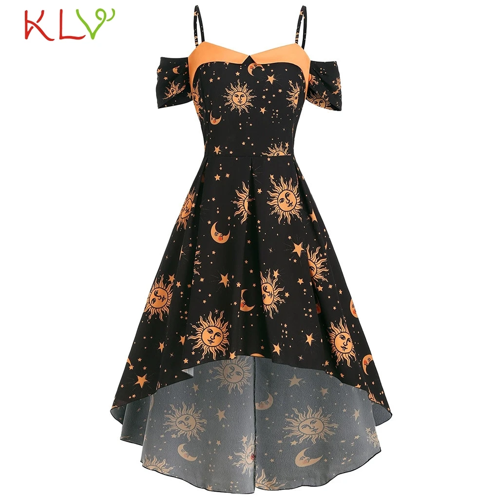 

Dress Women Cold Shoulder Moon Stars Casual Elegant Summer Dress Party Night Cerimonia 2019 Plus Size Vestidos Robe Femme 19Je17