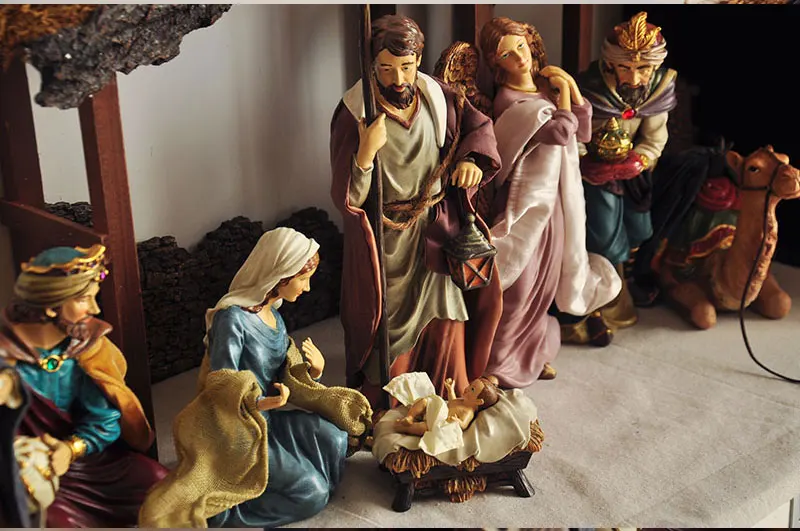 43*48 см европейские изделия из смолы, Рождественская сцена Рождества, статуя Святого Христа, фигурка Иисуса Девы Марии, подарок на год высокого качества