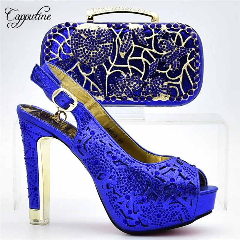 

Capputine Hot Sale African Elegant High Heels 12CM Shoes And Bag Set For Party Italian Rhinestone Woman Shoes And Bag Set DF-13