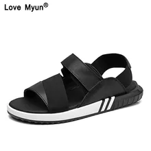 Летние мужские сандалии из кожи черные простые мужские туфли ручной работы удобная Пляжная обувь мужские сандалии T1