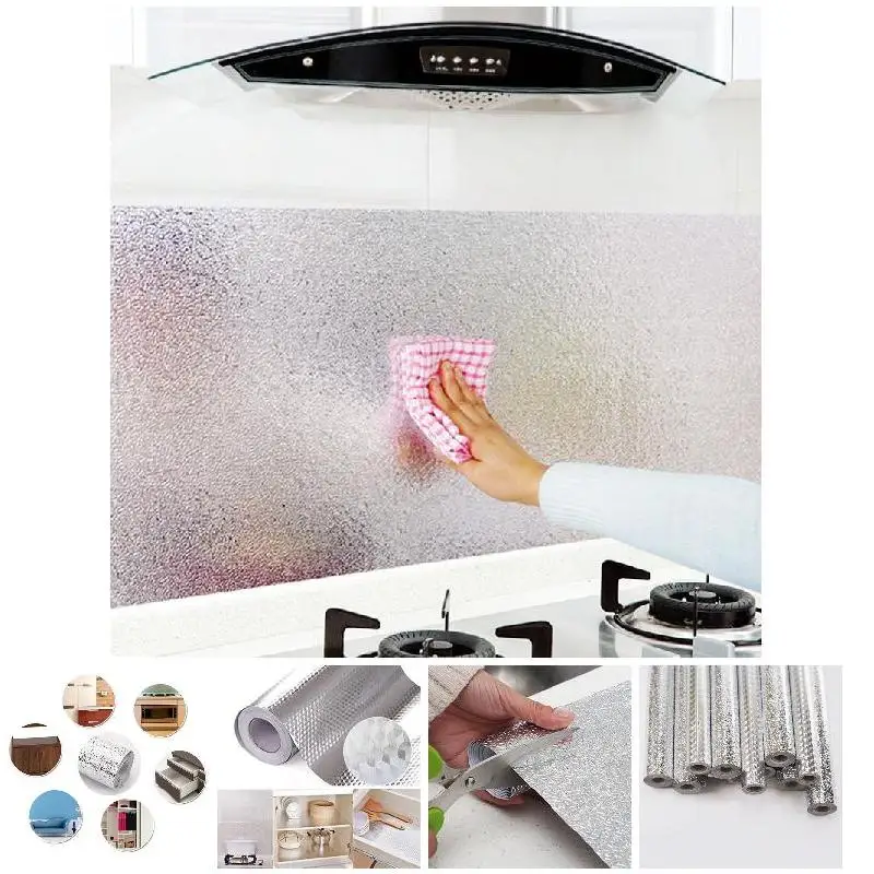 Hot Sale Kitchen Wall Sticker Aluminum Foil Waterproof Removable Self Adhesive Oil Proof Wallpaper