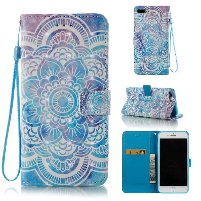 

For iPhone7 Plus Leather Case 3D Effect Painting Flip Wallet Leather Case Cover for Iphone 7 Plus 7Plus 5.5" Phone Shell Cover