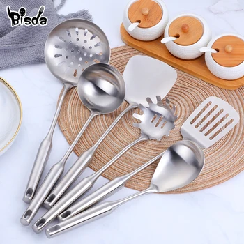

1pc Cookware Cooking Gadgets Stainless Steel Silver Color Slotted Turner Ladle Slag Multifunction Food Server Kitchenware Tool