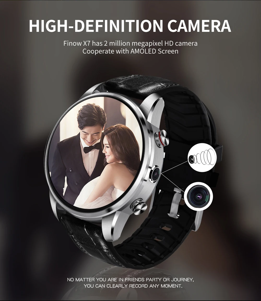  2019 New Finow X7 4G Smart Watch Men 1.39 inch AMOLED 400*400 GPS/GLONASS Quad Core 16GB 600mAh MTK - 32980744300